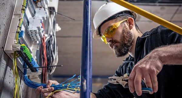 Electricistas - Electricista profesional realizando un trabajo como electricista a domicilio reconocido como uno de los mejores electricistas de Madrid