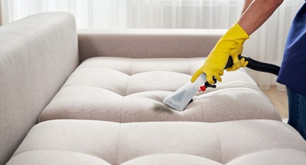 Empresas de limpieza de muebles - Profesional de una de las mejores empresas de limpieza de muebles en Madrid realizando el lavado muebles a domicilio
