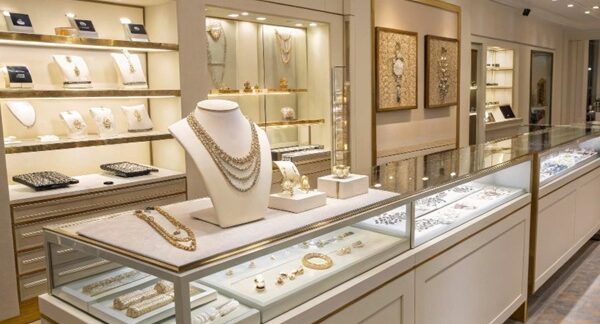Mejores joyerías - Exhibición de joyas en una tienda de joyería que además posee tienda de joyas online reconocida entre las mejores joyerías de Madrid