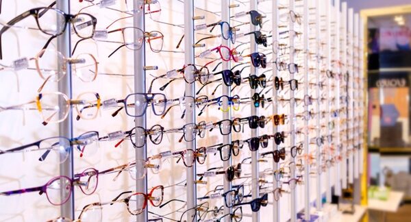 ópticas - Exhibición de venta de gafas en una óptica barata Madrid reconocida como una de las mejores ópticas de Madrid