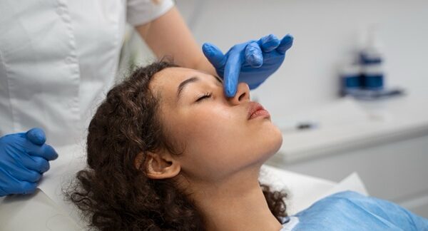 Clínicas de rinoplastia - Médico estético evaluando a una mujer luego de una operación de nariz en una de las mejores clínicas de rinoplastia en Madrid