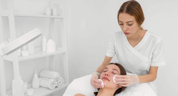Dermatólogos estéticos - Dermatólogo realizando un tratamiento facial a una mujer en la mejor clínica dermatológica en Madrid