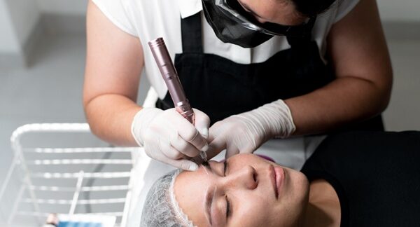 Estudios de microtatuajes - Especialista en microtatuajes Madrid realizando un microtatuaje cejas a una mujer