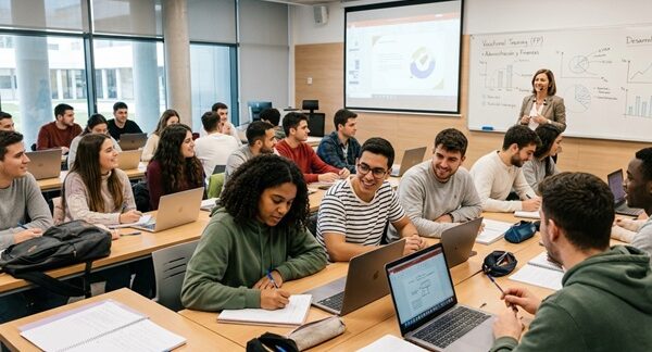 Centros de formación profesional - Grupo de estudiantes viendo clases en uno de los mejores centros de educación en Madrid