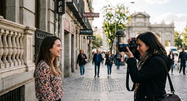 Fotógrafos de retrato - Mujer realizándose una foto retrato con fotógrafos famosos en Madrid