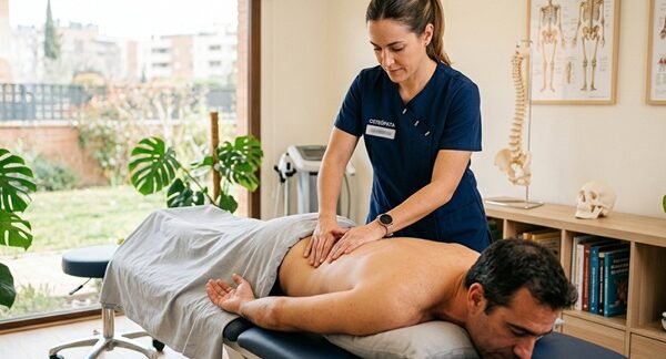 Osteópatas - Osteópata Madrid realizando un tratamiento de fisioterapia a un hombre para aliviar los dolores de espalda