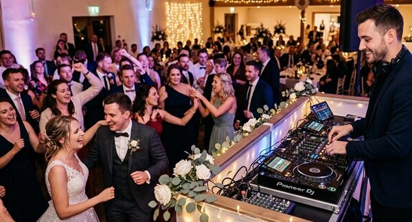 DJ para bodas - Pareja de recién casados bailando en la fiesta de boda gracias a la música del mejor DJ Madrid