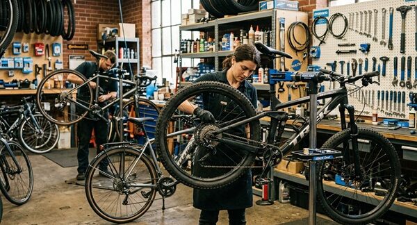 Reparación de bicicletas - Mecánico de bicicletas reparando una cadena en el mejor taller de bicis en Madrid