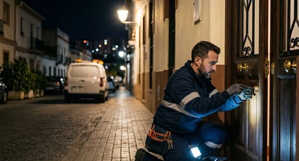 Cerrajerías 24 horas - Cerrajero abriendo una puerta con un servicio de cerrajería urgente en Madrid