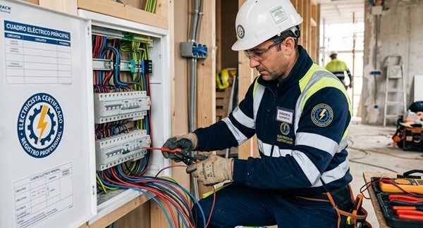 Electricistas certificados - Electricistas Madrid revisando un panel de distribución de electricidad en una residencia