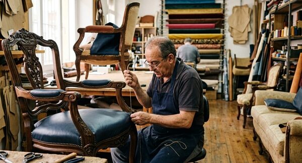 Tapiceros de muebles - Hombre realizando un tapizado de sofás en la mejor tapicería Madrid